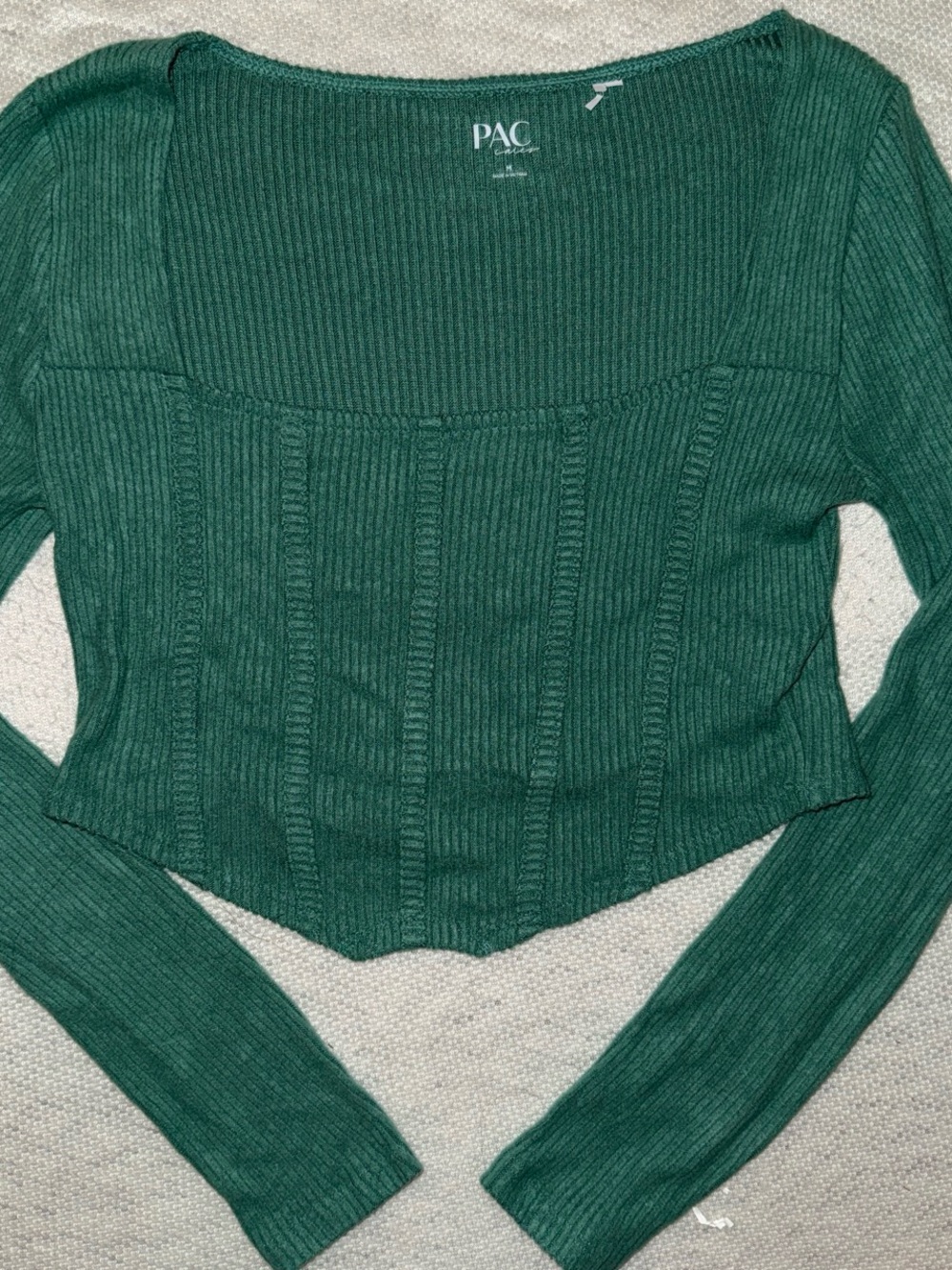 PacSun Dark Green Ribbed Scoop-Neck Sweater